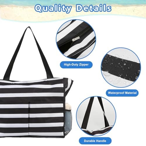 TAHAVICE Beach Tote Bags for Women with Zip, Large Waterproof Beach Bag with Pocket, Summer Beach Bags for Travel, Shopping, Pool, Gym — view 6