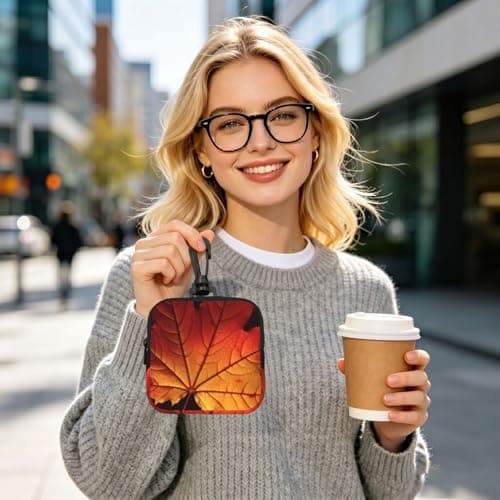 Mini Pouch with Carabiner, Neoprene Travel Makeup Bag with Zipper Tool Storage Pouch Fall Autumn Leaves Coin Purse Portable Earbud Case Waterproof Card Holder Wallet for Women Men — view 6
