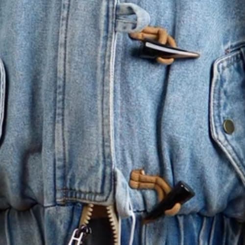 Boys Girls Fleece Lined Denim Jacket Zip Up Toggle Button Faux Fur Hooded Jean Coat Fashion Pleated Winter Warm Windproof Top Outdoor Travel Back to School Thermal Coat (Blue, 7-8 Years) — view 4