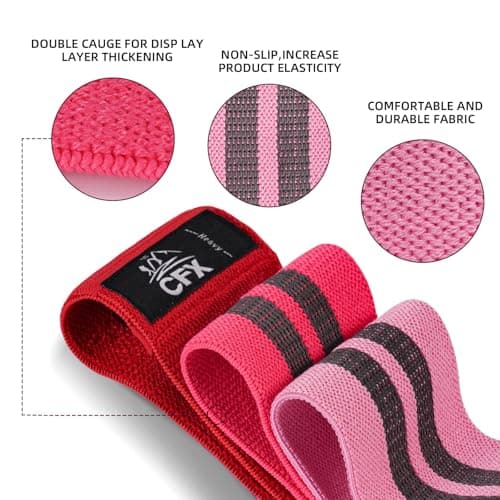 CFX Resistance Bands Set, Exercise Bands with Non-Slip Design for HIPS & Glutes, 3 Levels Workout Bands for Women and Men, Booty Bands for Home Fitness, Yoga, Pilates (Red Set) — view 3
