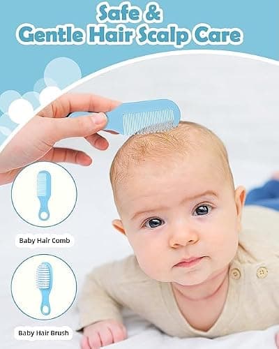 Baby Healthcare and Grooming Kit Nursery Care Kit, Newborn Safety Health Care Set with Hair Brush,Comb,Nail Clippers and More for Newborn Infant Toddlers Baby Boys (Blue) — view 3