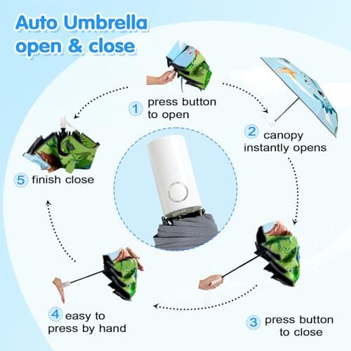 Dinosaur Kids Folding Umbrella, Windproof Automatic Travel Umbrella for Boy — view 6