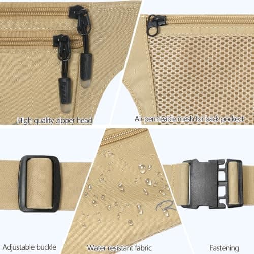 Ryaco Travel Money Belt, Slim RFID‑Blocking Hidden Waist Pouch, Khaki — view 2