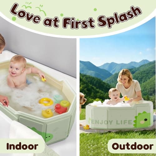 Xynzanic Foldable Baby Bath, Collapsible Baby Bathtub 3M-8Y, Portable Travel Baby Bath Tub with Non-Slip Base, Pop Up Folding Newborn Toddler Shower Tub, Space Saving, Dinosaur — view 4