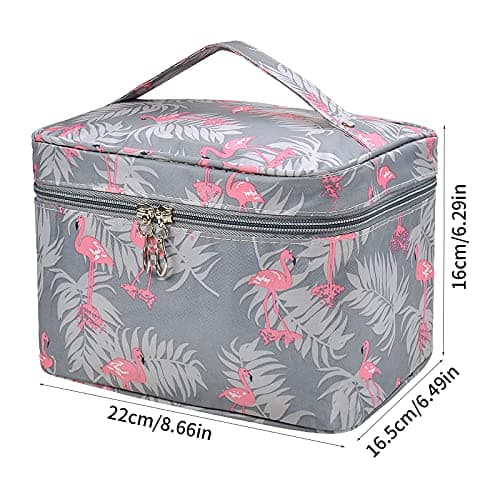 Toiletry Bags for Women, Large Cosmetic Storage Toiletry Bag, Double Zipper Travel Make Up Bag, Flamingo Toiletry Wash Bag, Waterproof Makeup Organizer Bag with Handle for Women Teenage Girls(Grey) — view 2