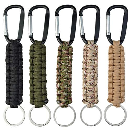 jerbro 5 Pcs Paracord Keychains with Carabiner Braided Lanyard Key Ring Hooks Hangers Survival Kits for Keys Outdoor Camping Hiking Backpack Fit Men Women - 5 Colors — view 3