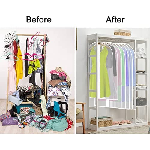 8 Pack Breathable Clothes Covers Bags with Zip, Waterproof Dustproof Garment Protector Bags Moth Proof Dress Bag Covers Damp-proof Mens Suit Storage Bag for Wardrobe Storage and Travel(White) — view 2
