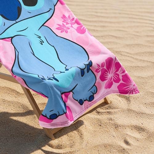 OHS Stitch Beach Towel, Officially Licensed Stitch Gifts for Girls Boys Super Soft Quick Dry Microfibre Beach Towel Holiday Essentials Summer Travel Swimming Towels for Kids, Pink - 71 x 152cm — view 5