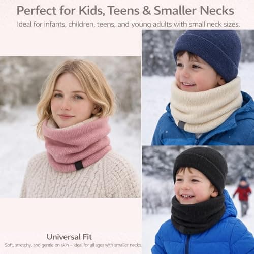 Snood Neck Warmer, Thick Knitted Tube Scarf, Cream And White, 1 Pack — view 3