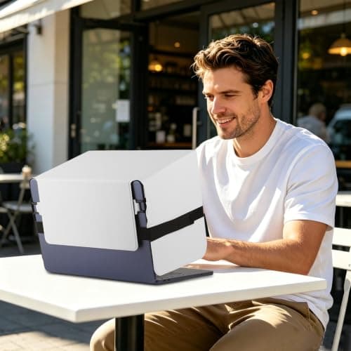 HoYiXi Foldable Laptop Sun Shade & Privacy Shield - Fits 13-14'' Laptop Compatible MacBook, Dell, Surface - Blocks Sunlight, Protects Privacy, Working Outdoor Travel,Anti - Glare,Grayish White — view 5
