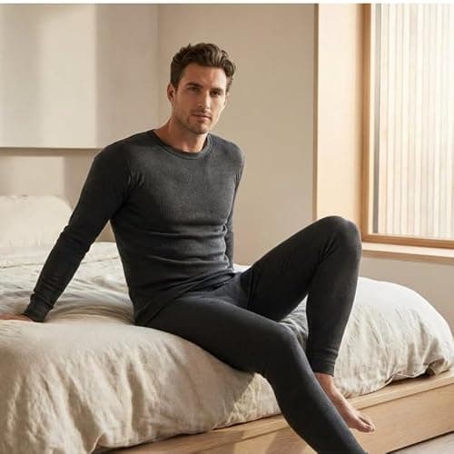 Mens Thermal Underwear Set Top and Bottoms 0.45 Tog Long Johns Brushed Base Layer Long Sleeve Thermal T Shirt & Trousers Winter Warm Camping Ski Pant Legging (Mens Thermal Set Grey XL) — view 2
