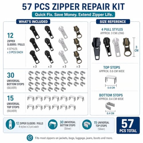 Luxiremi 57 Pcs Zip Repair Kit, Zip Replacement Pulls — view 2