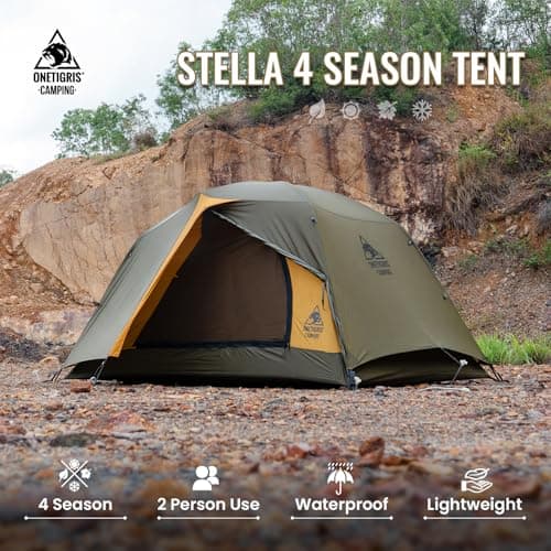 OneTigris Stella 4 Season Camping Tent Backpacking 1/2 Person Waterproof Lightweight Easy Setup Instant 3000mm Waterproof Rating Outdoor Hiking Tent (2P Green) — view 2