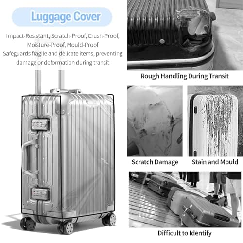 MAOMUN 3 PCS Clear Suitcase Cover with 3 Luggage Tags, Waterproof PVC Suitcase Covers Protectors Luggage Covers for Suitcases 20/24/28inch, Dustproof Luggages Cover for Travel Business Daily Using — view 4