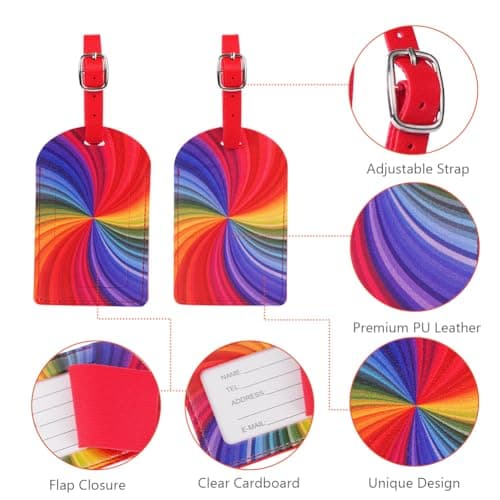 flintronic Travel Luggage Tags, 2PCS Baggage Labels, Suitcase ID Tags, Handbag Tag Labels, Luggage Suitcases Tags for Preventing Loss of Bags and Suitcases-Rainbow — view 3