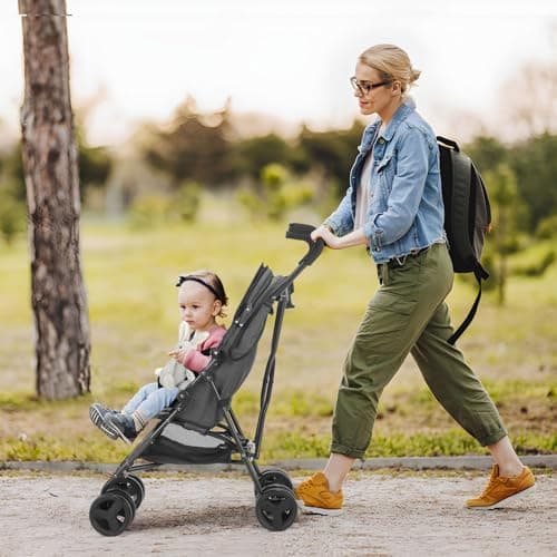 Baby Stroller, Travel Umbrella Stroller with Foldable Pushchair with Adjustable Canopy, Folding Infant Pram Stroller with Storage Basket, Cup Holder, Suspension Wheels for Infants 3-36M (Gray) — view 3