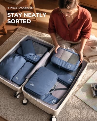Samfolk Packing Cubes for Suitcases, 8 Set Travel Packing Cubes for Backpack, Lightweight Suitcase Organiser Bags with Laundry Bag,Blue — view 2
