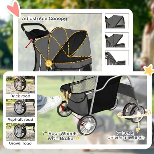 PawHut Dog Pram Foldable Pet Stroller for Small Breeds Cats Dark Grey — view 6