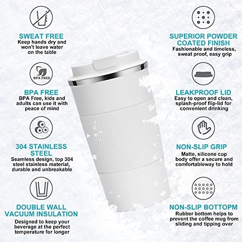 YINJOYI Travel Mug Reusable Coffee Cups Thermal Insulated Vacuum Insulation Stainless Steel Bottle for Hot Cold Drinks(White, 510ml) — view 3