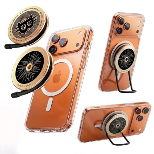IMStick.PRO Multi-Functional Magnetic Phone Holder Fit for MagSafe Accessories, Cell Phone Stand Grip for iPhone 12-17, Phone Mount for Bike, Gym, Golf Cart, Airplane, Stroller (Bitcoin)