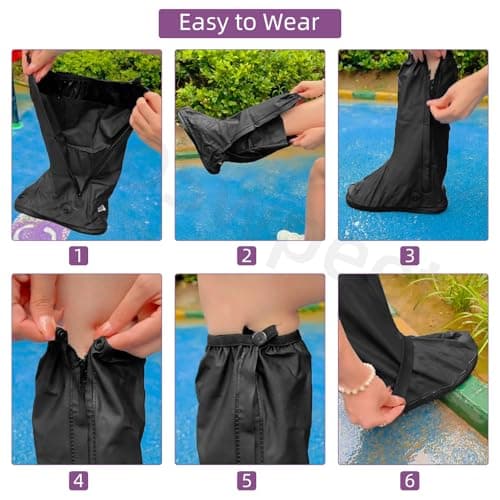 Swpeet 1 Pairs US 10 11, Euro 44 45 Waterproof Rain Boot Shoe Cover, Reusable and Foldable Rain Boots Shoe Cover with Zipper, Non-Slip PVC Snow Boots Covers for Raingear Motorcycle Outdoor Hiking — view 2