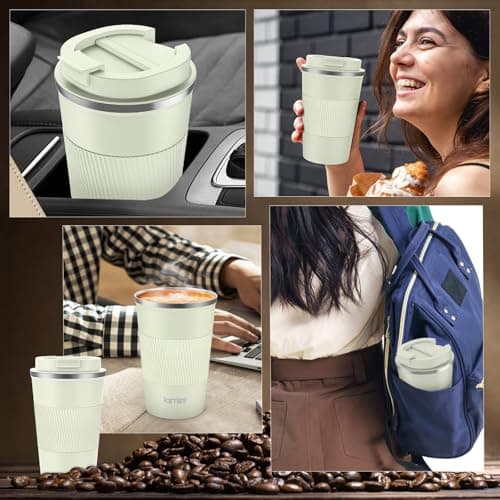KETIEE Travel Mug 380ml Insulated with Leakproof Lid - Reusable Double Walled Thermal Coffee Cups, Stainless Steel Coffee Mug for Hot Cold Drinks - Cream — view 4