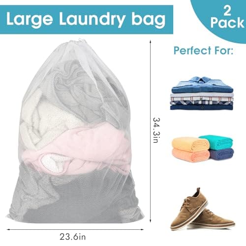 2 Pack Mesh Laundry Bags 23x34 Inch Drawstring Locking for Travel Home — view 4