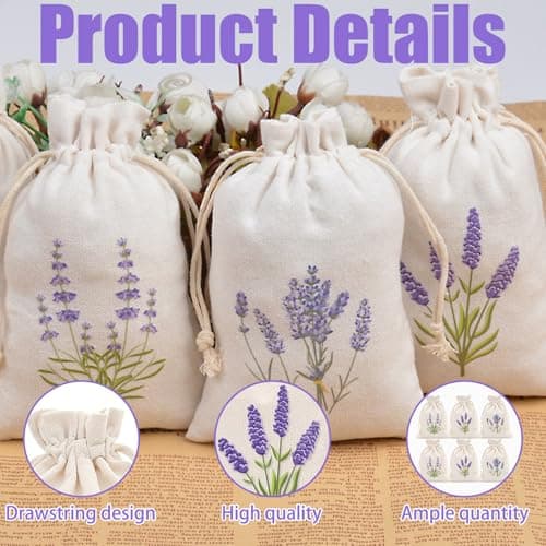 6 Pcs Lavender Bags,Dried Lavender Sachet Empty for Wardrobes and Moths Drawstring Fabric Pouches for Aromatherapy,Pouch Cotton for Spice,Dried Flowers and Herbs(10x15cm) — view 2