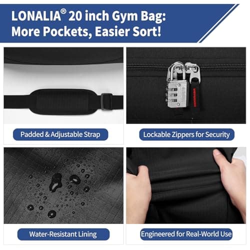 LONALIA 45L Sports Holdall Bags for Men, Gym Duffle Bag, Black — view 4