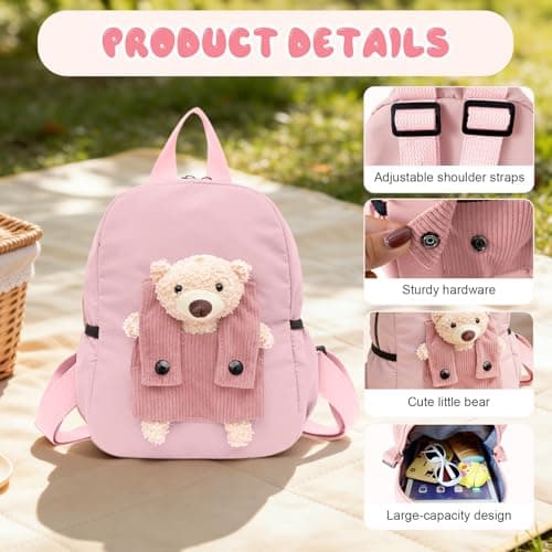 Aucuu Cute Bear Small Toddler School Bag, Kids Backpack, Toddler Backpack for Boys Girls, Cartoon Preschool Kindergarten Elementary Rucksack, Mini Children Backpack for School & Travel (S) — view 3