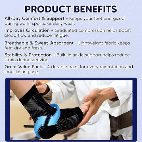 4 Pairs Ankle Support Neuropathy Compression Socks for Women & Men – Medical Plantar Fasciitis Socks, Pain Relief Soothe Relieve Compression Design with Ankle Strap and Brace for Feet Pain Relief — view 2