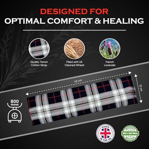 KALORE Wheat Bags Microwavable for Neck & Shoulder Pain Relief – Lavender Scented Heat Wrap – Handmade in UK with UK-Grown Filling – Tartan Cotton – Deep Comfort for Tension & Aches, Dark Grey — view 5