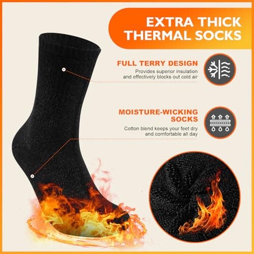 Niofind Warm Thermal Socks for Men Women, Full Cushion Winter Socks, Crew Length Black Heavy Duty Heated Cotton Boot Sock for Work Outdoor Walking, Hiking, Running, 3/6 Pairs, Gifts for Men women — view 4