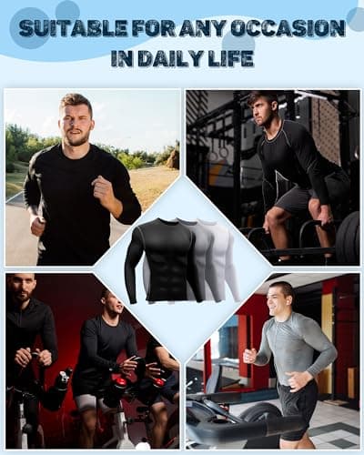 Hicarer 6 Pack Men's Thermal Compression Shirts Athletic Long Sleeve Workout Running Shirt Winter Base Layer Sport Top — view 6