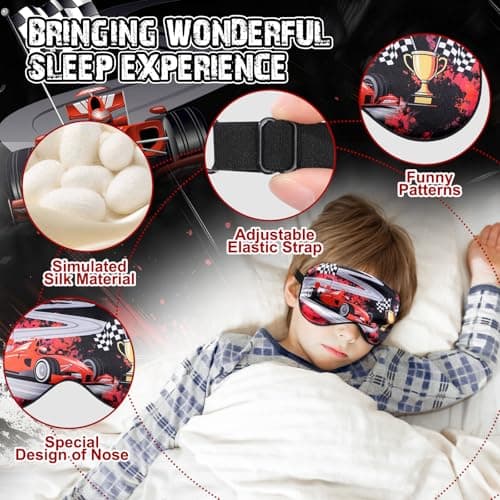 TeTupGa Blackout Kids Sleep Mask for Boys，2 Pack Silk Eye Mask for Sleeping with Adjustable Strap, Teens Children's Bedtime Eye Cover for Travel & Home Use (2 Pack CAR1 Style) — view 5