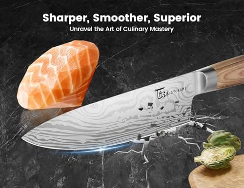 SYOKAMI Chef Knife Set with Roll Bag, Professional Japanese Kitchen Knives Sets, Damascus Pattern Pakkawood Wooden Handle, High Carbon Steel Knives with Case for Camp Outdoor Travel Gift 9 Piece — view 5