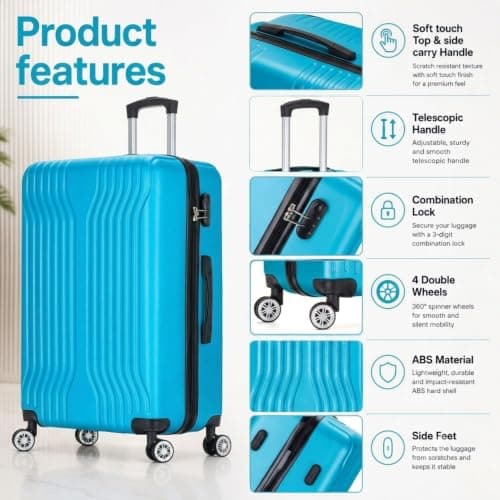 DK Luggage 28 Inch Large Hard Shell Suitcase 4 Wheel Spinner Checked Luggage, 23kg – 27kg Capacity ABS25 (Blue, 28" Large) — view 6