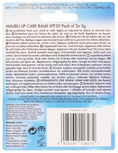 Malibu Sun SPF 30 Lip Balm Sunscreen, Watermelon, Mint and Vanilla, 3 x 5g, — view 2