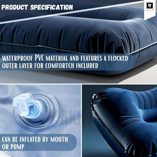 AKH® Inflatable Pillow 36 × 23 cm | Compact Portable Travel & Camping Air Cushion Neck Pillow | Lightweight Inflatable Headrest for Car, Flight & Outdoors — view 4