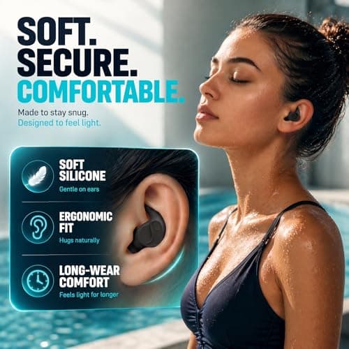 Waterproof Swim Earplugs for Adults - 4 Pairs Waterproof Silicone Ear Plugs with Removable Cord, Two Wearing Styles, Attaches to Goggles, Reusable for Pool, Surfing — view 5