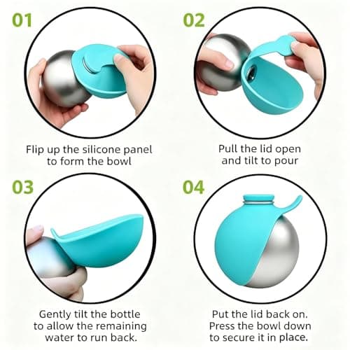 ZFFAFUR Foldable 2 in 1 Portable Dog Water Bottle – Stainless Steel Bottle with Silicone Bowl for Walks & Hiking, Leak-Proof Travel Pet Water Dispenser for Small Dogs (Blue) — view 3