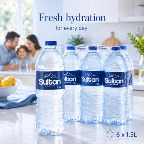 Sultan Natural Water 6 x 1.5L, Still Bottled Water Multipack, Large Family Pack, Natural Spring Water, Ideal for Home, Office, Gym, Travel, Events & Everyday Hydration — view 3