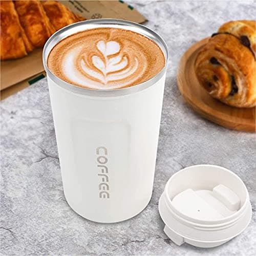 Insulated Coffee Cup, Senelux Double Walled Insulated Stainless Vacuum Coffee Travel Mug with Leakproof Flip for Keep Hot/Ice Coffee, Tea and Beer 18oz (510ml) Cream — view 3