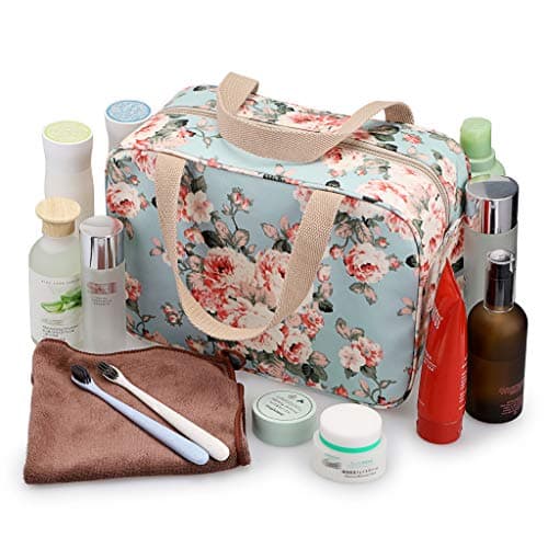 IGNPION Woman Large Travel Toiletry Bag Waterproof Wash Bag Make up Organizer Bag Cosmetic Bag Swimming Gym Bag (Light Blue Flower) — view 5