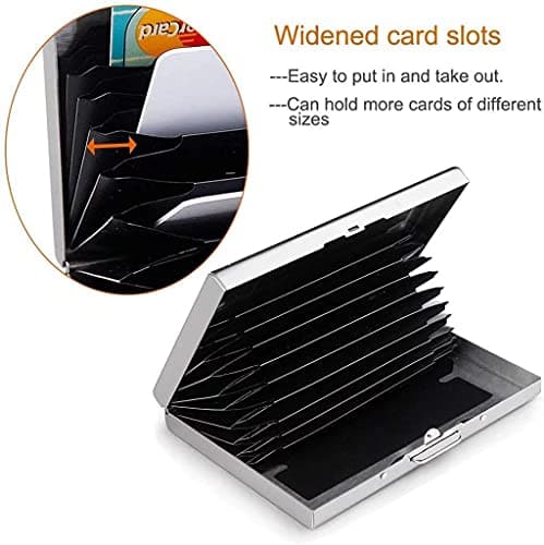 ASKSA Credit Card Holder, Men's RFID and NFC-Blocking Case, 10-Compartment Credit Card Holder, Stainless Steel, Silver — view 6