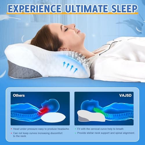 Memory Foam Cervical Neck Pillows - Side Sleeper Pillows for Pain Relief Contour Memory Foam Pillows Ergonomic Neck Support - Adjustable Orthopedic Bed Pillows with Breathable Pillowcase for Sleeping — view 3