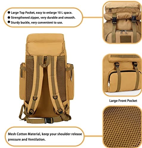 Dressfo 80L Hiking Camping Backpack,Hunting Climbing Backpack for Outdoor,Backpack Water Resistant,Tactical Backpack for Men Women (YELLOW) — view 4