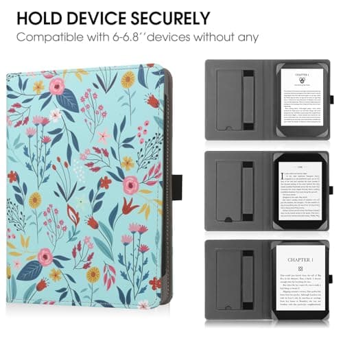 HGWALP Universal Case for 6" eReaders, Folio Leather Stand Cover with Handstrap Compatible with All 6 inch Paperwhite/Kobo/Tolino/Pocketook/Sony E-Book Reader-Spring Bloom — view 4