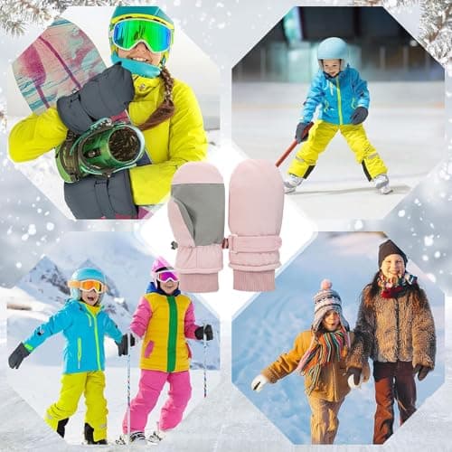 Fjquamitix Kids Winter Ski Mittens, Waterproof Mittens Kids, Warm Fleece Lined Toddler Ski Gloves Age 2-8 Boys Girls For Winter Outdoor (Pink, L) — view 6