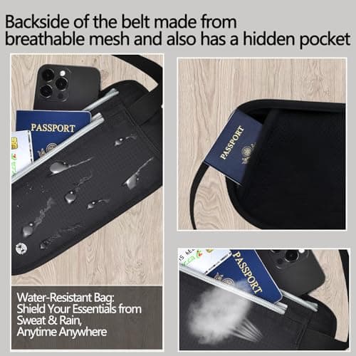 Money Belts for Travel Hidden Women Men with 2 Pockets RFID Blocking — view 3